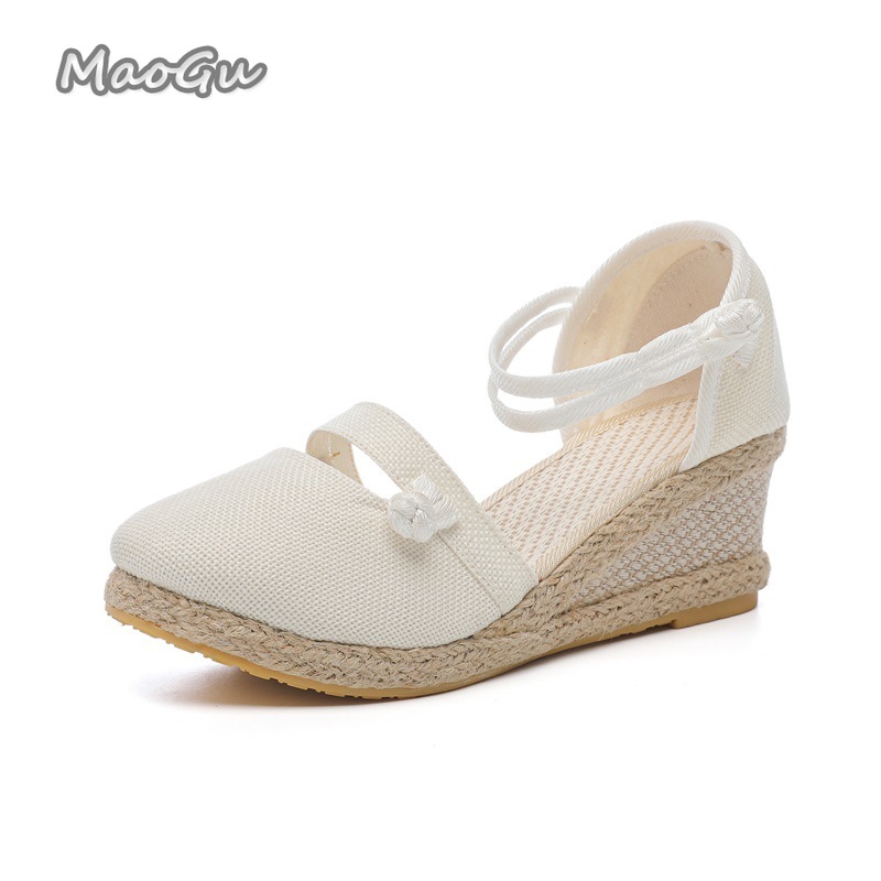 Wedge Espadrille Women - 여성용 리넨 에스파드리유 웨지 샌들 라운드