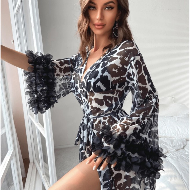 여성용 레오파드 프린트 시스루 메쉬 롱 기모노 로브 플 - Kimono Sheer Floral 리뷰 및 가격