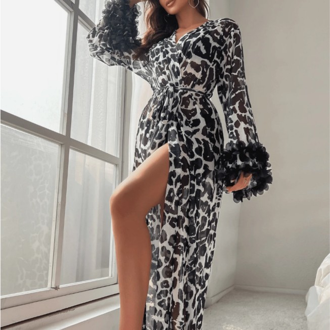 여성용 레오파드 프린트 시스루 메쉬 롱 기모노 로브 플 - Kimono Sheer Floral 리뷰 및 가격