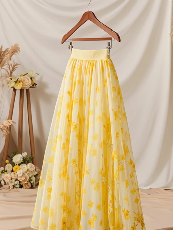 2026년 여름 하이웨이스트 옐로우 A라인 스커트 여성 - Midi Skirt Floral 리뷰 및 가격