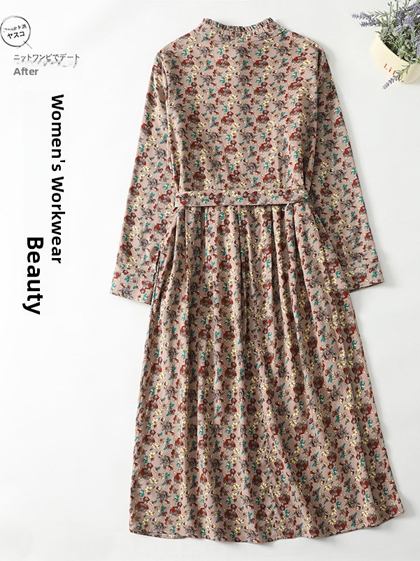 우아한 플로럴 프린트 A라인 드레스 여성 허리 조절 벨 - Midi Skirt Floral 리뷰 및 가격